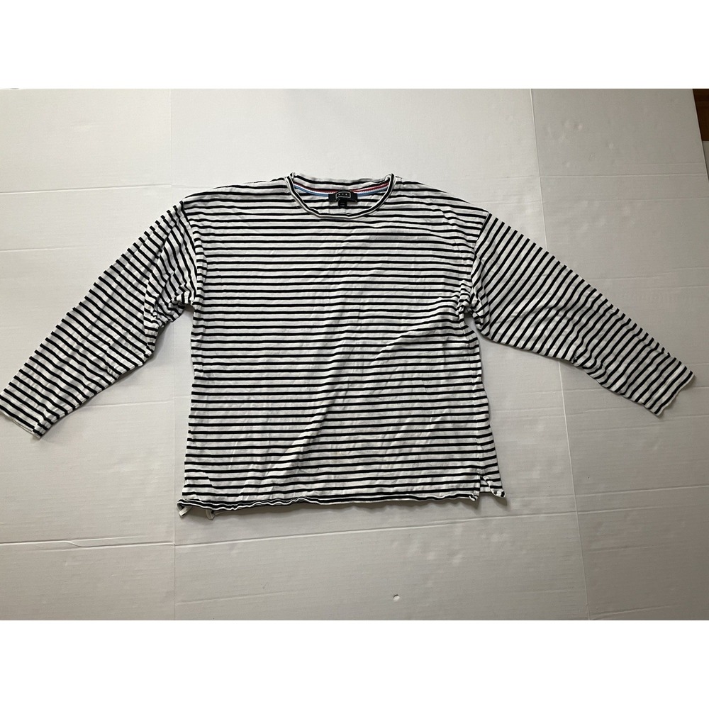 AYR Striped Long Sleeve Pima Cotton Tee Black White Boxy Relaxed Fit XS